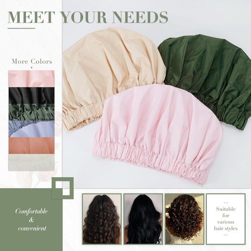 Skiennix Reusable Shower Cap - Large Waterproof Hair Bonnet with Elastic Band for Long Hair | Green