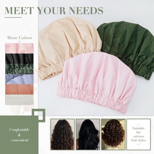 Reusable Shower Cap for Women, Large Waterproof Shower Essentials Bonnet Washable Elastic Band Bath Hair Wrap Hat for Long Hair, Braids(Leopard)