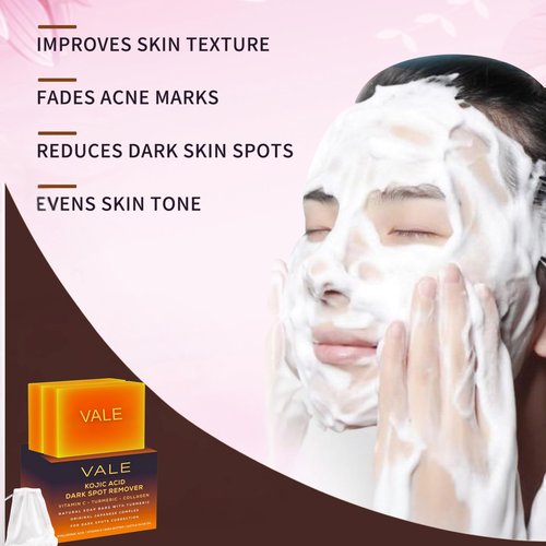 VALE Kojic Acid & Turmeric Soap Bars (3-Pack) – Natural Dark Spot Remover & Original Japanese Complex with Vitamin C, E, Collagen, Retinol, Olive Oil & Shea Butter(Citrus)