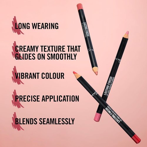Rimmel Lasting Finish 8HR Soft Lip Liner Pencil - Vibrant & Blendable Formula - 195 Sunset Pink, 0.04oz