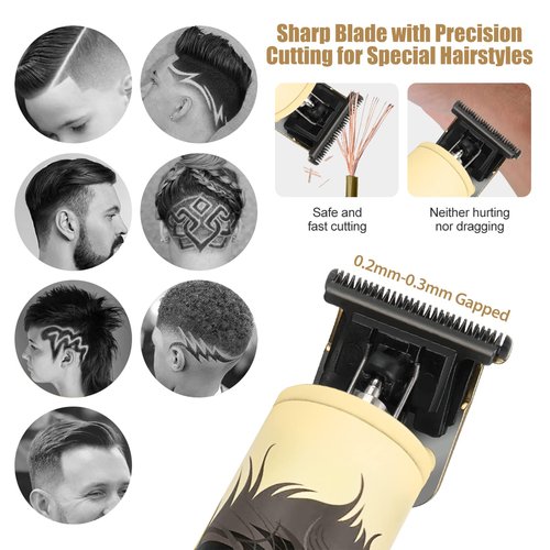 BESTBOMG® Hair Clippers & Trimmer Ceramic T-Blade Cordless Haircut Sets Rechargeable with 10 Guide Combs & for Men/Father/Husband/Boyfriend