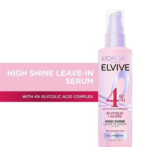 L'Oreal Paris Elvive Glycolic + Gloss Leave-In Hair Serum - Smooth Dull Hair to High-Shine | 4.4 Fl Oz