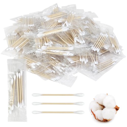 Meanhoo Travel Size Cotton Swabs, 500 Count (100 Packs of 5), Individually Wrapped Disposable Double Round Tips Soft Cotton Buds for Ear Cleaning, Makeup and Hygiene