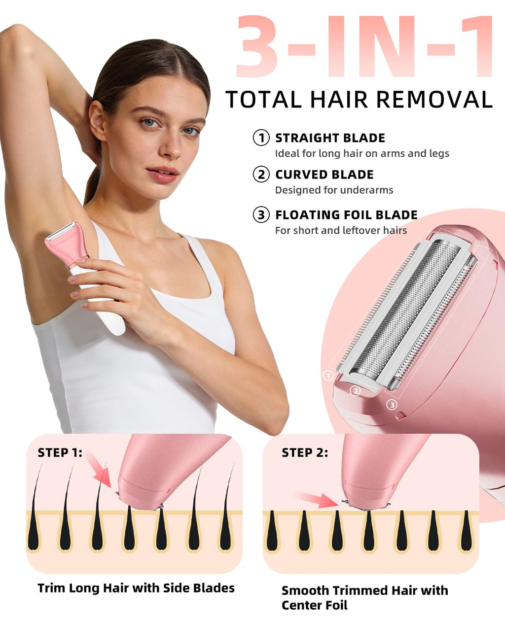 Ufree Electric Shaver - Women's Bikini Trimmer for Face & Body Hair | Wet & Dry Groomer in Gold