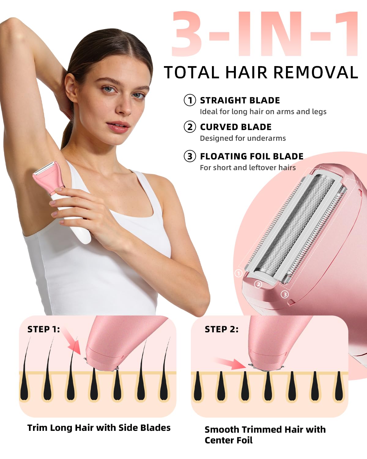 Ufree Electric Shaver - Women's Bikini Trimmer for Face & Body Hair | Wet & Dry Groomer in Gold