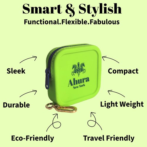 Ahura Green Large Silicone Cosmetic Bag – Travel Makeup Bag, Coin Purse & Zipper Pouch – Solid Fragrance & Cosmetic Organizer – Reusable Toiletry Bag for Purse, Gym, Beach & Travel (Green)