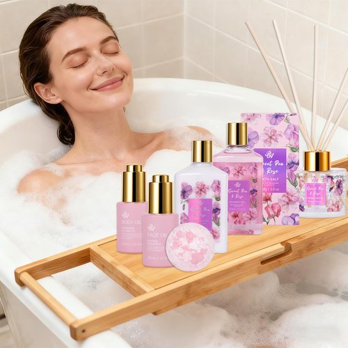 35 Pcs Valentines Day Gifts Basket for Women, Rose Bath and Body Gift, Facial Skin Care Set, Self Care Pampering Kit, Face Sheet Mask, Home Spa, Perfume, Birthday, Mother Day, Bridal Shower