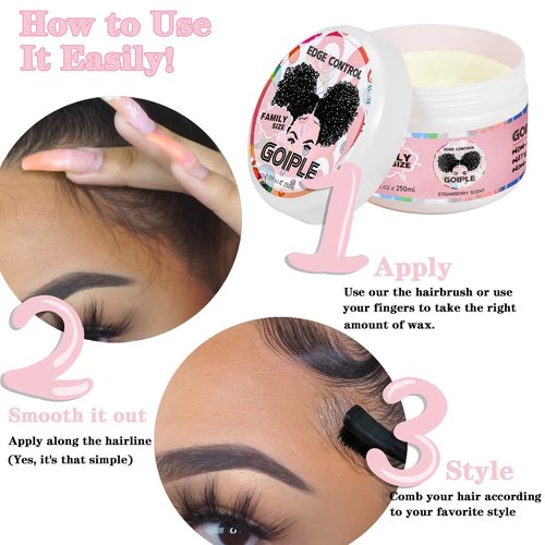 Goiple Edge Control Wax - 8.25 OZ Non-Greasy Hair Gel for All Hair Types | Extra Strong Hold, No Flaking
