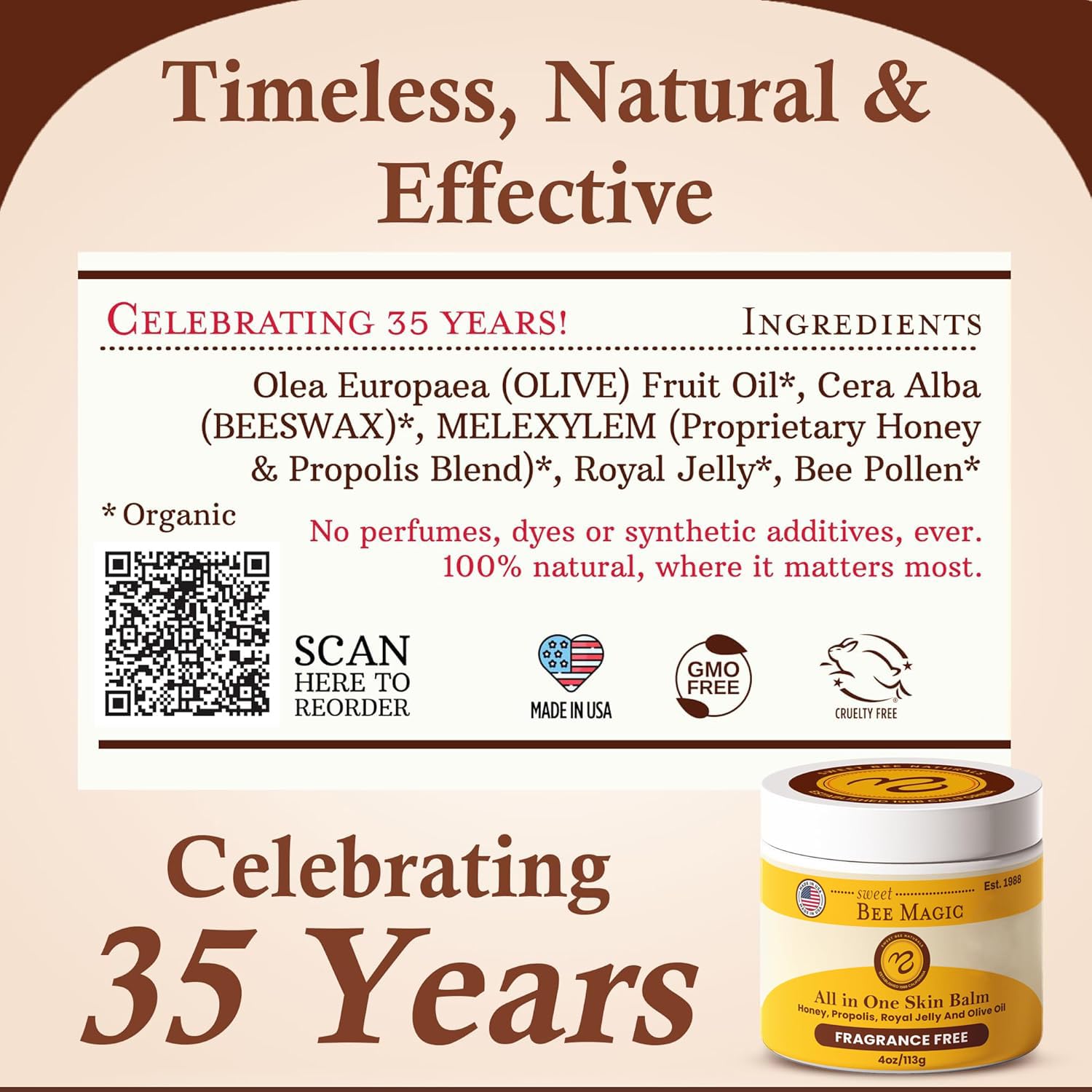 Sweet Bee Magic Organic Honey Balm - All-Natural Moisturizer for Face, Skin & Body - 4oz Jar