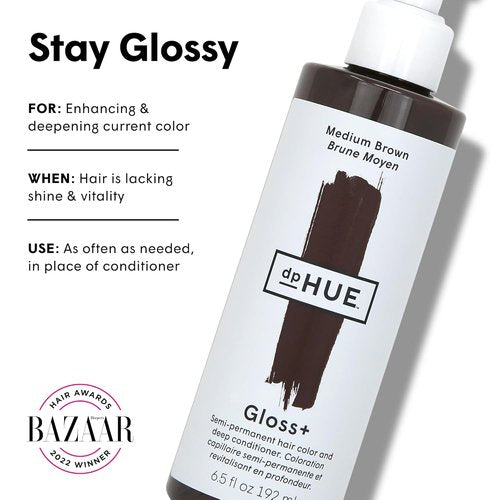 dpHUE Gloss+ Medium Brown Hair Color Treatment - Revives Fading Color - 8-12 Applications per Bottle