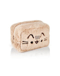 Pusheen Womens Fluffy Makeup Bag | Ladies All Over Fur with Embroidered Logo in Tan | Classic Logo Zip Cosmetic Storage Bag