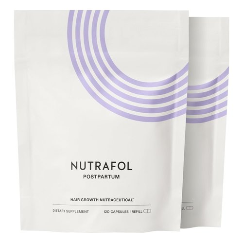 Nutrafol Postpartum Hair Growth Supplements - Clinically Tested for Thicker Hair & Less Shedding | 2-Month Supply, 2 Refill Pouches