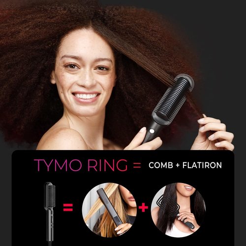 TYMO Ring Hair Straightener Brush - Fast Heating Comb with 5 Temperature Settings | Black
