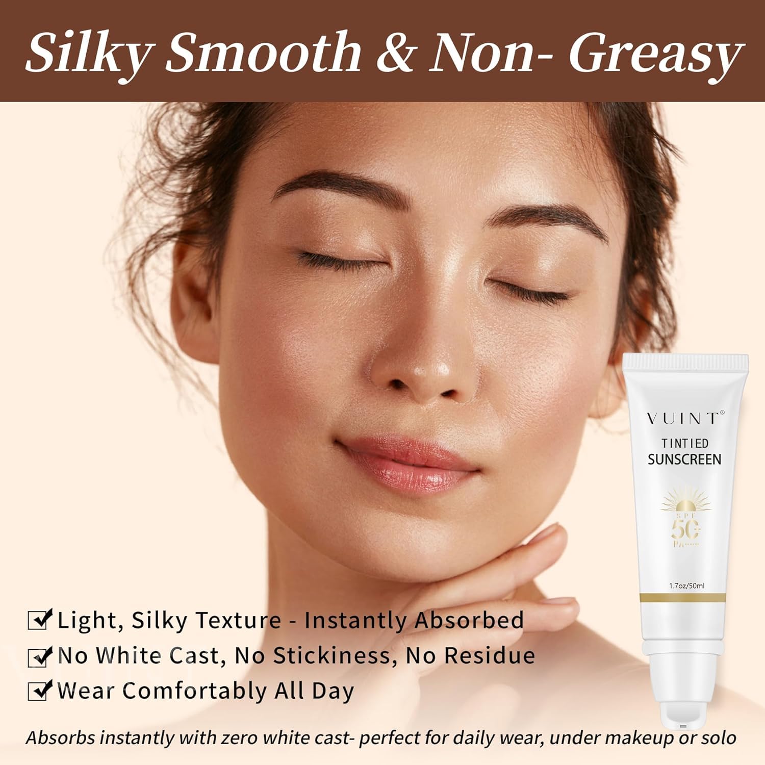 Vuint Tinted Sunscreen SPF 50 - Lightweight, Non-Greasy Protection for Sensitive Skin | Hydrating & Waterproof