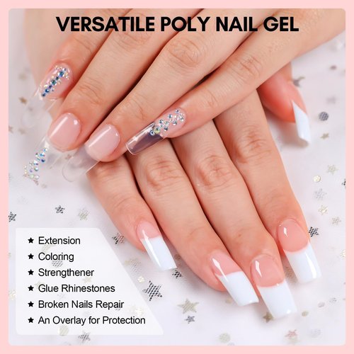 Makartt Poly Nail Gel Kit, 6 Pcs Clear Pink White Colors Builder for Extension Set, Long Lasting Hard Gel for Nails Strengther, All in One Kit Slip Solution Salon Home French Manicure