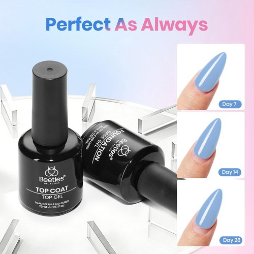 Beetles Gel Top Coat & Base Coat Set - 15ml No Wipe Shine Finish for Long-Lasting Nail Art