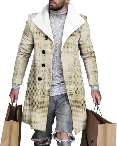 BIVENANT Men's Thermal Wool Blend Peacoat - Casual Notched Collar Business Coat in Classic Style