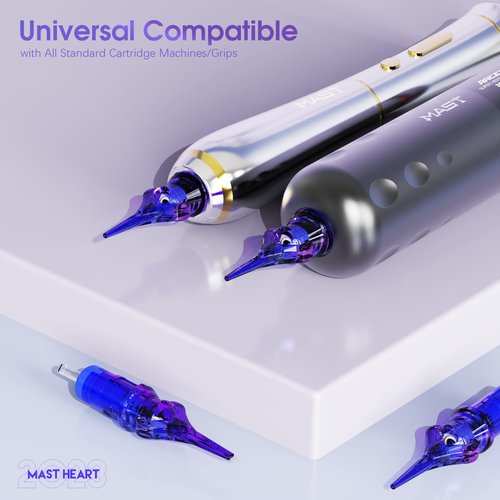 Mast Heart Tattoo Needles Cartridges 20Pcs Disposable Round Liner 1201RL Long Tips for Precision & Style