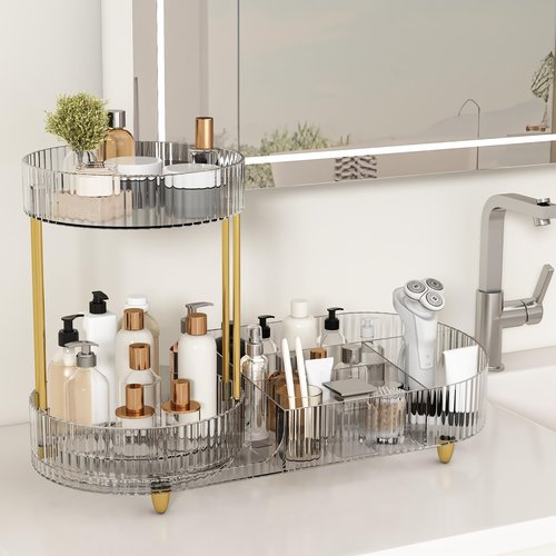 Beborxue Makeup Organizer Countertop for Vanity, 360 Rotating Cosmetic Skincare Perfume Organizers, Large Capacity Cosmetic Display Case for Dresser, Bathroom Countertop (Clear)
