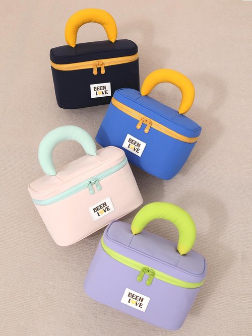 LALAMISI Makeup Bag Cute Cosmetic Bag for Women Girls Large Capacity Makeup Organizer Portable Travel Toiletry Bag with Handle and Brush Compartment, Purple
