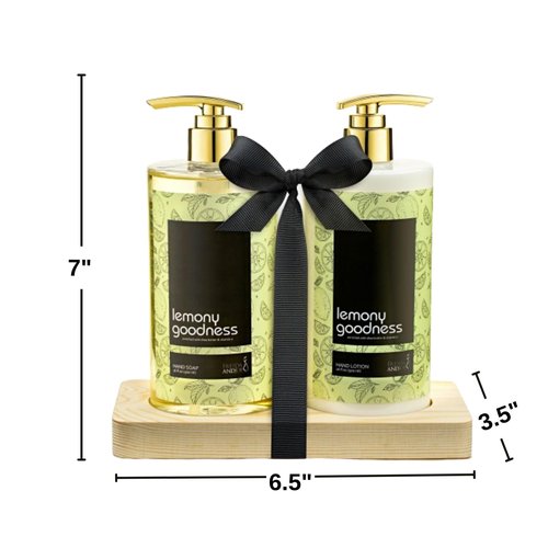16 fl oz Lemon Citrus Aromatic and Nourishing Hand Soap Set Keep Your Skin Incredibly Soft & Clean in a Wooden Holder Unisex Formula Luxury Body Care for Women and Men Gift – Mother's Day Gift for