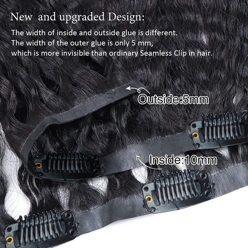 Niawigs Kinky Straight Seamless Clip Ins for Black Women Human Hair Clip In Hair Extensions Real Human Hair PU Invisible Hair Extensions 7pcs Set 22 Inch 130 Grams