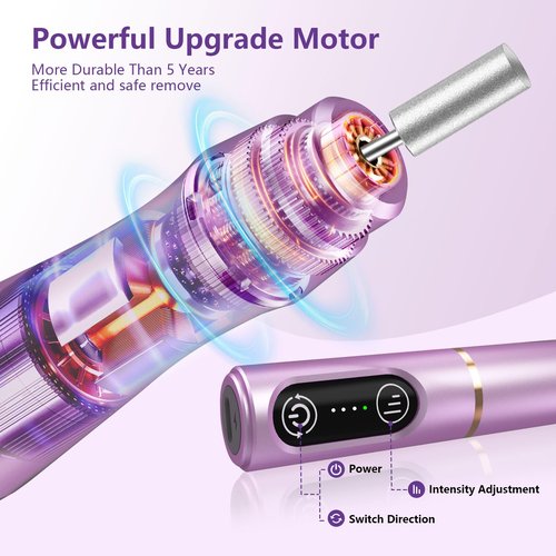 TUOBEO Cordless Nail Drill Electric Nail File Kit, Rechargeable Efile Set, Portable Acrylic Gel Nail Polish Remover Machine, Pedicure Manicure Tool, 11 Bits, 56 Sanding Bands, Salon Home, Purple