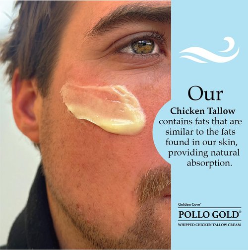 Pollo Gold Whipped Chicken Tallow Cream – Collagen-Rich Organic Face & Body Moisturizer with Olive & Essential Oils | Handmade in USA | For All Skin Types – 2 oz (Vanilla Bean)