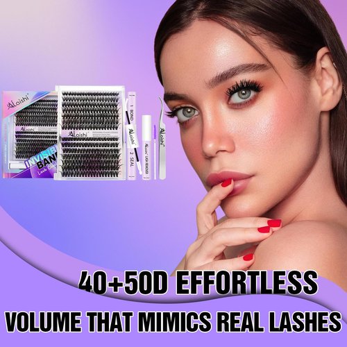AILAISHI Lash Clusters Kit, DIY Cluster Eyelash Extensions 9‑16mm, 40D+50D, 280pcs Fluffy D Curl Natural Lashes with Bond & Seal,Remover,Tweezers,Brush–Fake Cat Eye Wispy Individual Clusters