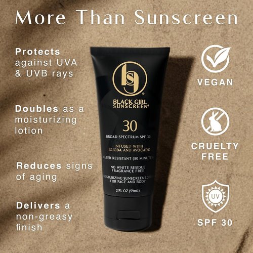 Black Girl Sunscreen SPF 30 - Ultra Sheer Moisturizing Sun Lotion for Melanin Rich Skin | Travel Size 2 fl oz