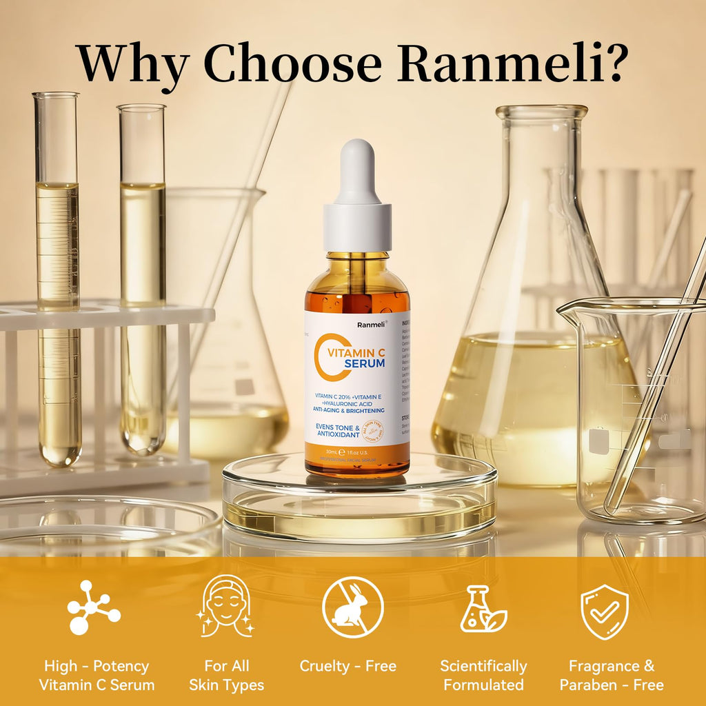 Vitamin C Serum for Face, 20% Natural Vitamin C Facial Serum with Sodium Hyaluronate,Vitamin E,Anti Aging & Wrinkle Skin Face Serum for Dark Spots,All Type Skin Care 1 fl.oz+ 0.05 fl.oz x 10e