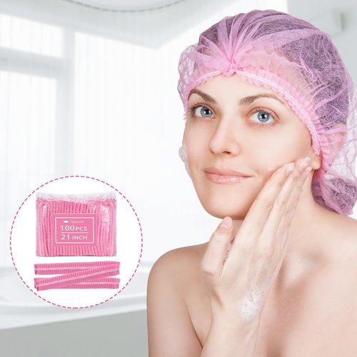 Cptoion 100 Pieces Non-Woven Hair Nets,Disposable Bouffant Caps,20 Inch Elastic Head Cover,Pink Disposable Hair Nets,Hair Net for Food Service,Beauty Salon Cosmetics Spa Men & Women(Pink)