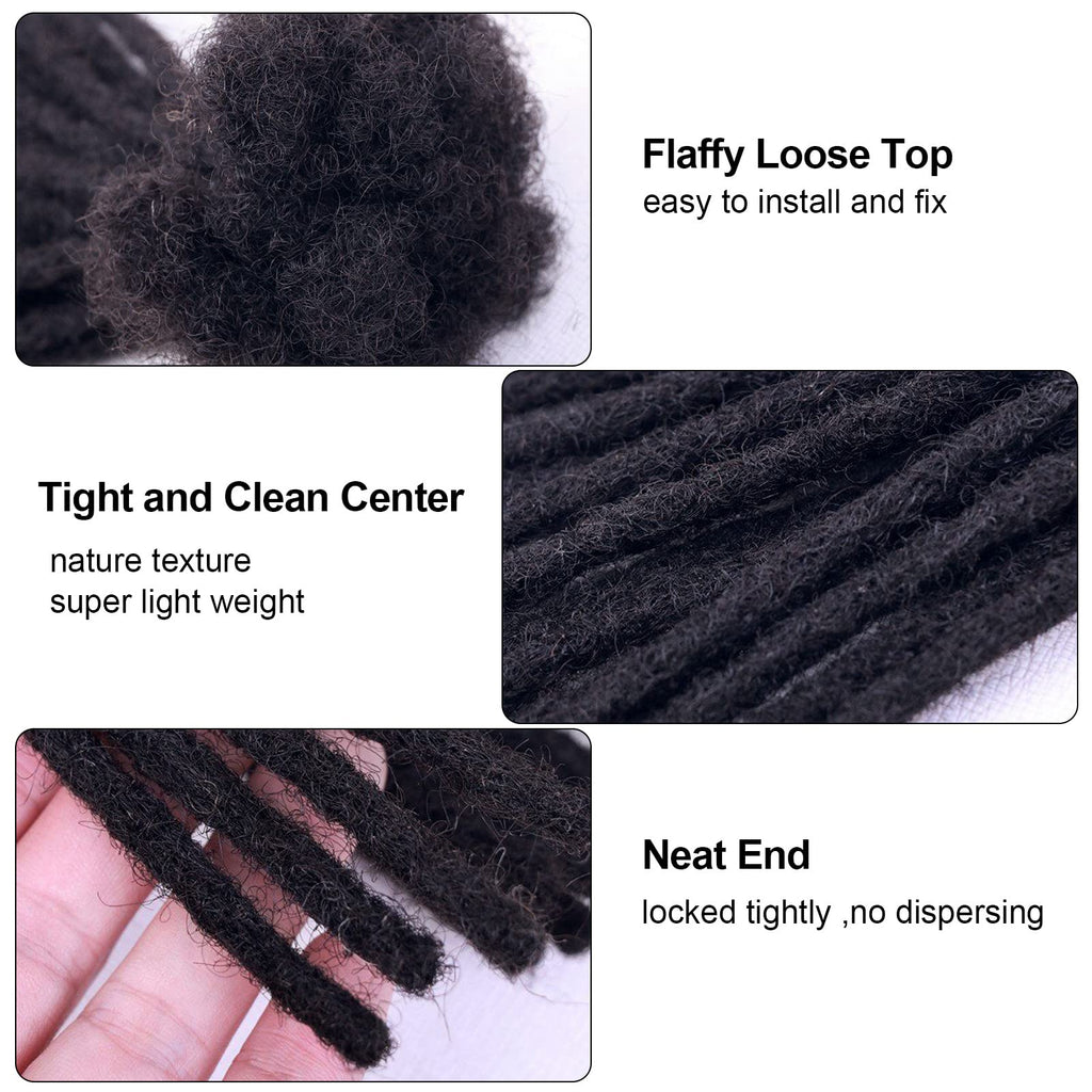 WacanDan 100% Human Hair Dreadlock Extensions for Men/Women, 0.6cm Thickness 4 Inch 60 Strands Full Handmade Can be Dyed and Bleached Permanent Loc Extensions Human Hair Natural Black