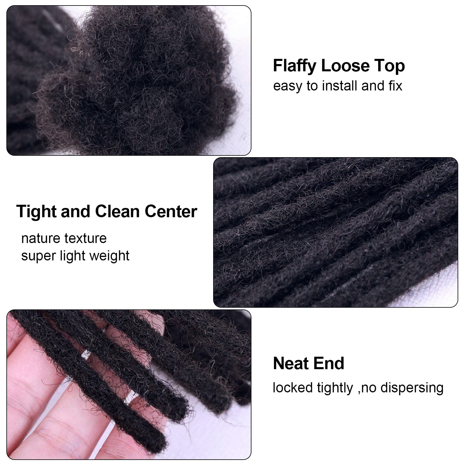 WacanDan 100% Human Hair Dreadlock Extensions for Men/Women, 0.6cm Thickness 4 Inch 60 Strands Full Handmade Can be Dyed and Bleached Permanent Loc Extensions Human Hair Natural Black