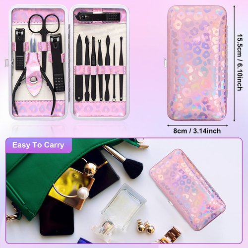 ANRUI Manicure Kit Nail Clippers Set Pedicure Kit, 12 Pieces Professional Grooming Kit, Stainless Steel Nail Care Kit for Women and Men with Luxurious Travel Case -Black