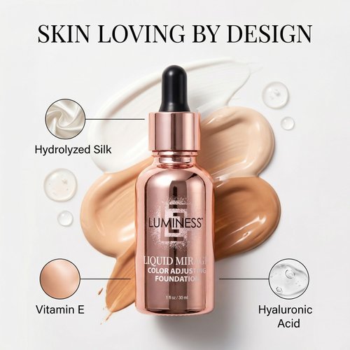 LUMINESS Liquid Mirage Color Changing Foundation for Mature Skin, Skincare-Infused Makeup with Hyaluronic Acid & Vitamin E, Hydrating Liquid Foundation & Concealer Hybrid, Hypoallergenic (Light)