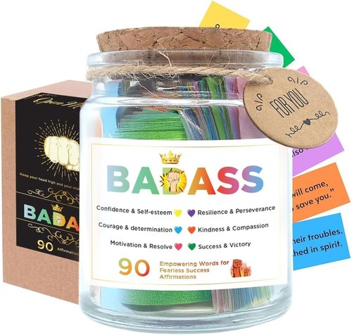 Badass Affirmation Jar, Inspirational Gift, Daily Affirmations for Women, Funny Affirmation Cards, Birthday Gifts for Her, Women, Valentines Day Gifts