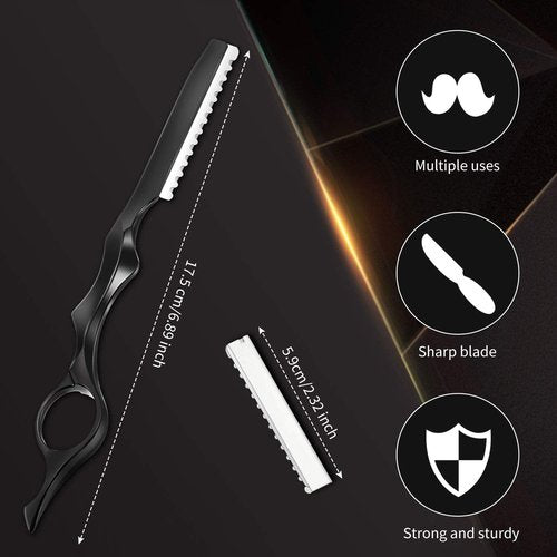 Mudder Hair Styling Razor Comb - 11 Pieces Hair Thinning Comb with Replacement Stainless Steel Razors for Salon Home Use (Black, Metal)
