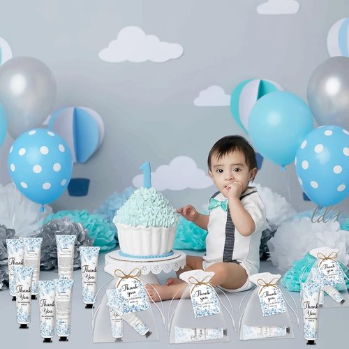 50 Sets Blue Flower Baby Shower Hand Cream Set, Hand Cream Favors for Guests Bridal Wedding Baby Shower Gift Bulk Travel Size Gifts with Thank You Card & Organza Bags(blue flower)