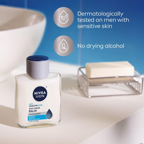 NIVEA MEN Sensitive Cool Post Shave Balm, Enriched with Chamomile and Seaweed Extracts, Alcohol Free After Shave Balm for Men, 3.3 Fl Oz Bottle, Pack of 3