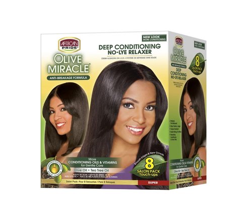 African Pride Olive Miracle Deep Conditioning No-Lye Relaxer - Super Kit 8-Count