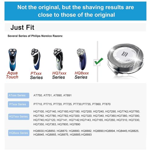 HQ8 Replacement Heads for Philips Norelco Aquatec Shavers - Upgraded Blades for PT720, AT880, AT810 | 3-Pack