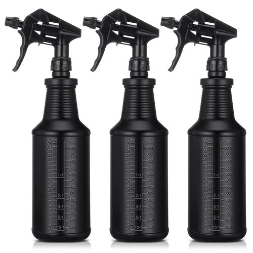 Honeydak 3 Pack Plastic Spray Bottles Black 24 oz Heavy Duty Opaque Spray Bottles UV Light Blocking Refillable Reusable Leak-proof Sprayers for Cleaning Solution Kitchen Garden Home Plant