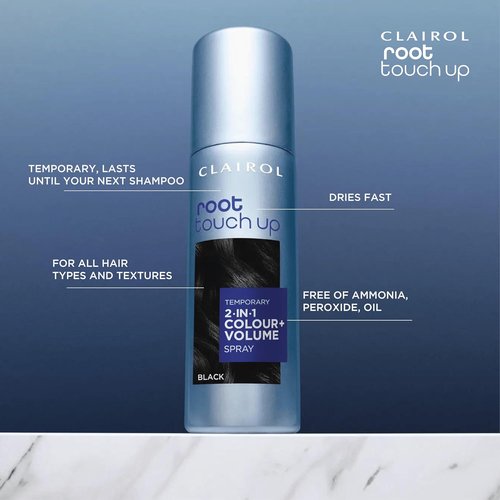 Clairol Root Touch-Up - 2-in-1 Temporary Hair Coloring Spray for Volume & Color | Black, 1 Pack