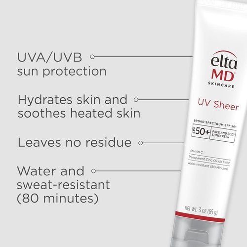 EltaMD UV Sheer Face Sunscreen - SPF 50+ Zinc Oxide Formula with No White Cast | Lightweight & Hydrating