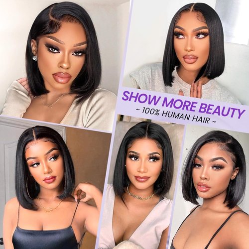 MUXFILLA 10 Inch Bob Wig Human Hair 13x4 HD Lace Front Wigs Pre Plucked Short Straight Lace Frontal for Black Women 180% Density Glueless, Nature Black