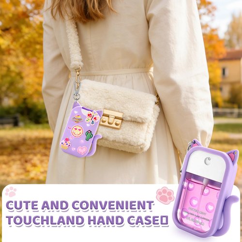 Hand Sanitizer Spray Case for Touchland Silicone Case Keychian for 1 FL OZ Hand Sanitizer Holder Spray Keychain Holder Cute Cat Design Cases with Charms Compatible With Touch Land Mist Accessory C
