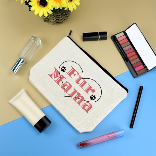 Fur Mama Gifts Dog Cat Lover Gift Makeup Bag for Women Animals Lover Gift Cosmetic Bag Dog Mom Gifts Veterinarian Gift Vet Techs Gifts Christmas Birthday Gift for Animals Lover Friends Travel Pouch