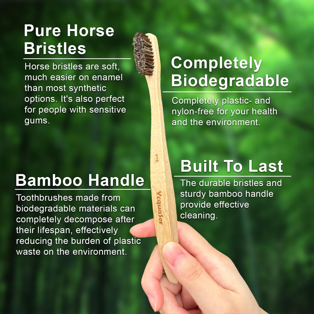 Ycquaser Bamboo Toothbrushes,Travel Toothbrush&Horse Bristle(4-Pack),Natural Soft Bristles for Adults,100% Biodegradable,Plastic & Nylon Free