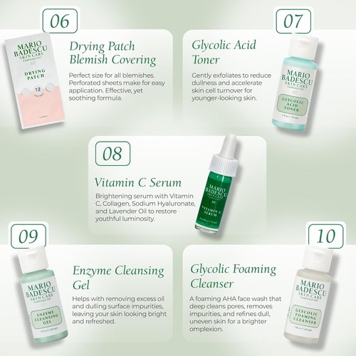 A Little Bit of Mario 10-Piece Skincare Kit | Brightening Vitamin C Serum, Glycolic Acid Toner & More - Anti-Aging, Hydration & Travel Gift Set